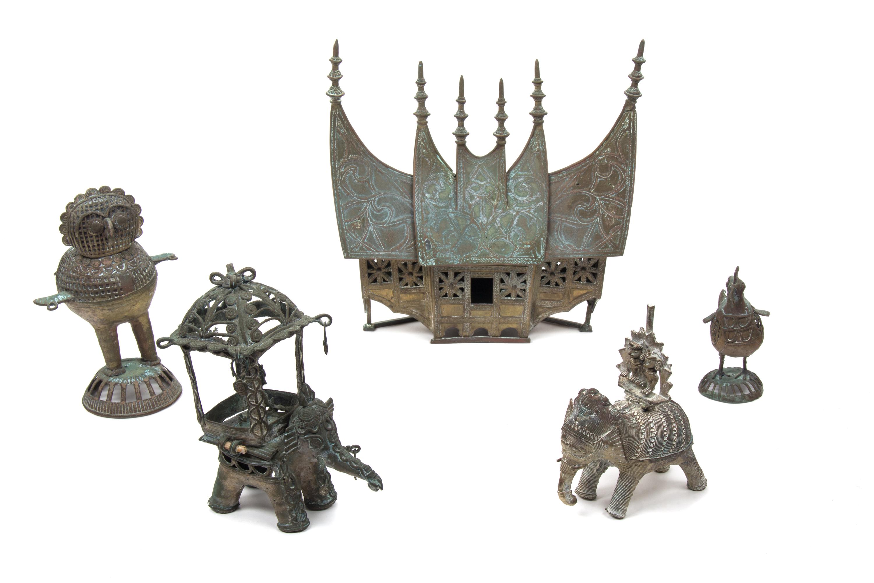 Five Miscellaneous Indonesian Brass Scuptures Height of taller 12 inches. — 20th CENTURY