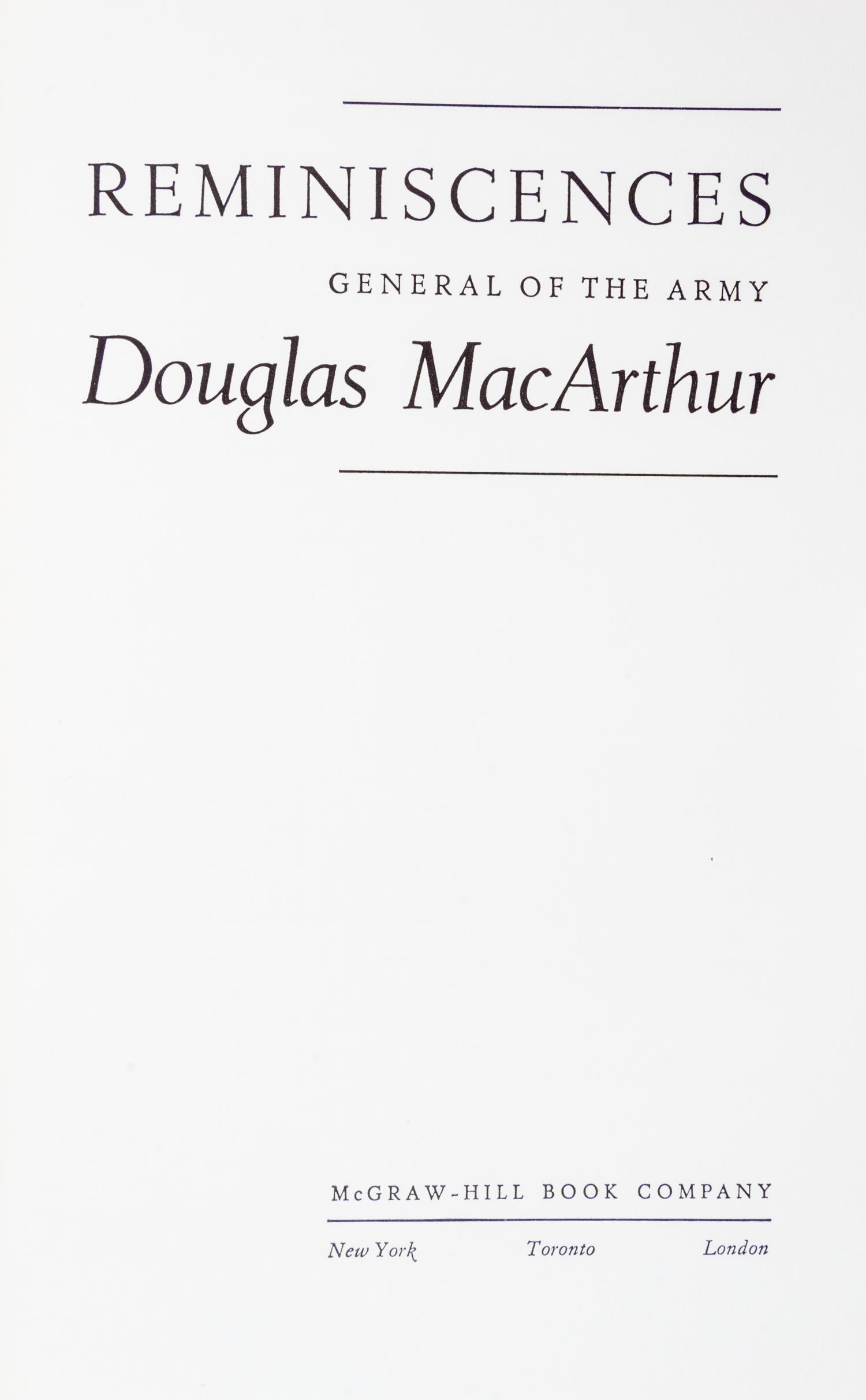 MACARTHUR, DOUGLAS. Reminiscences. New York, 1964. Limited, signed.
