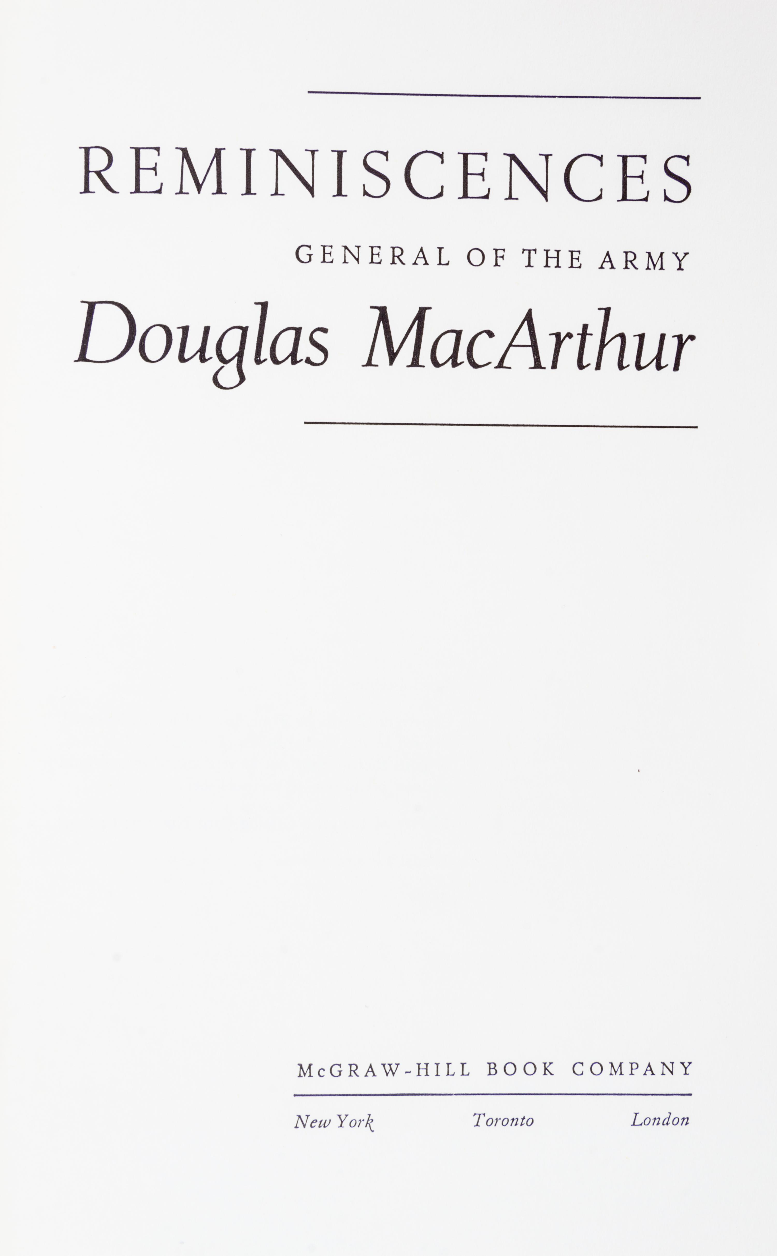 MACARTHUR, DOUGLAS. Reminiscences. New York, 1964. Limited, signed.