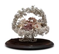 A Victorian Shellwork Basket of Flowers