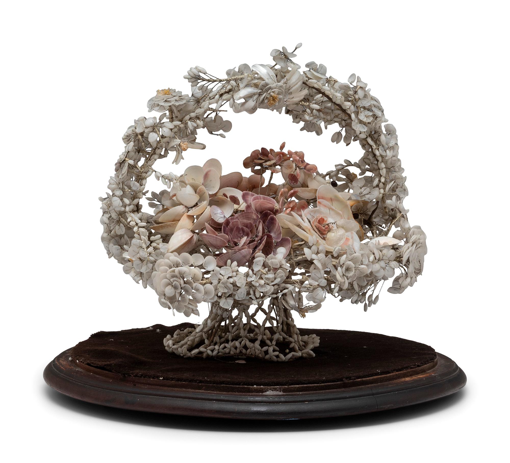 A Victorian Shellwork Basket of Flowers