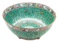 A Chinese Export Famille Verte Punch Bowl Height 6 1/2 x diameter 15 inches.