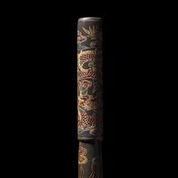 A Chinese Qiangjin Lacquer Brush and Cover ‘大明嘉靖年製’款填漆龍紋筆