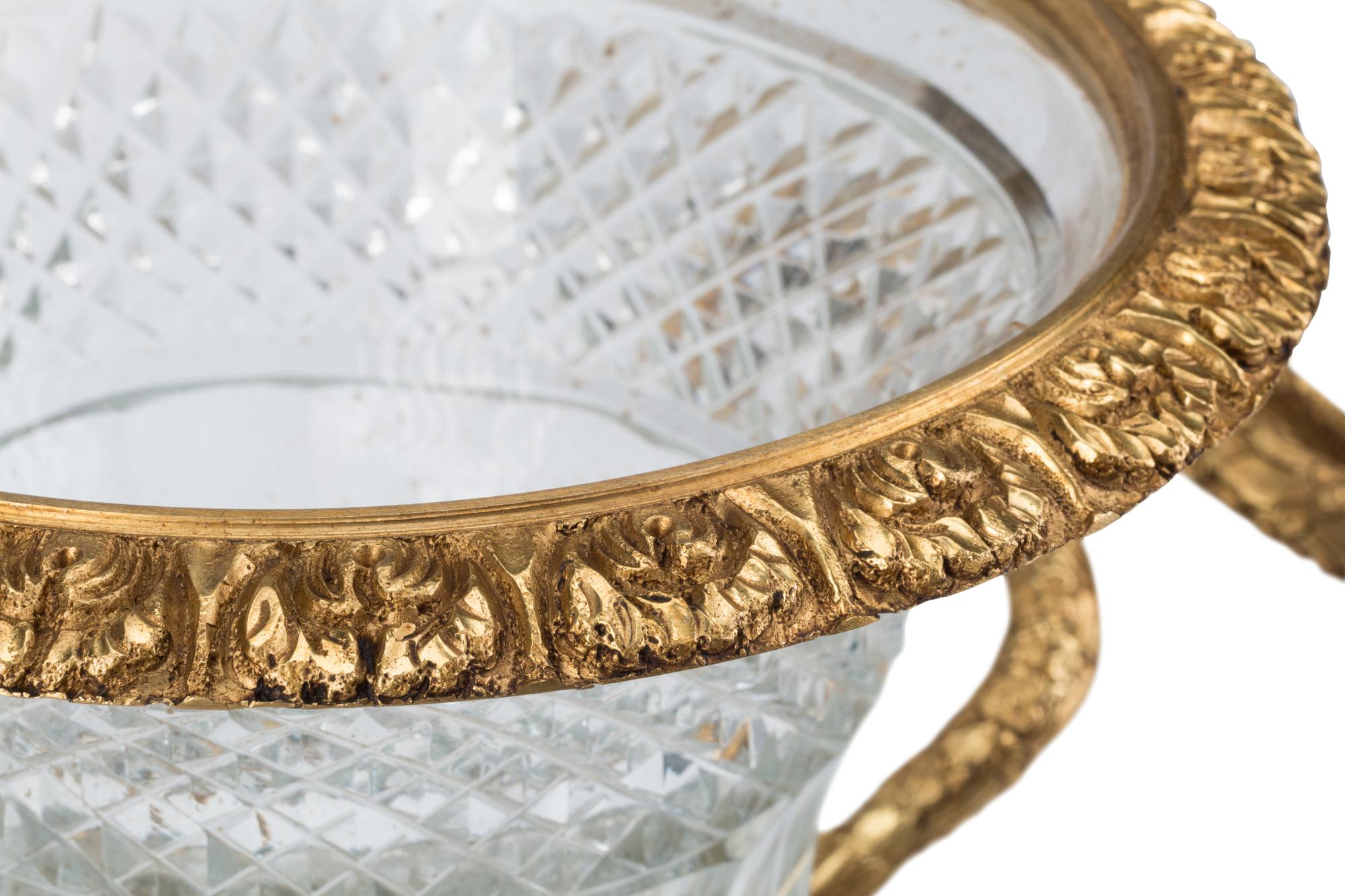 A Pair of French Gilt Bronze Mounted Cut Glass Urns