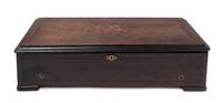 A Continental Marquetry Cylinder Music Box Width of case 26 1/2 inches.