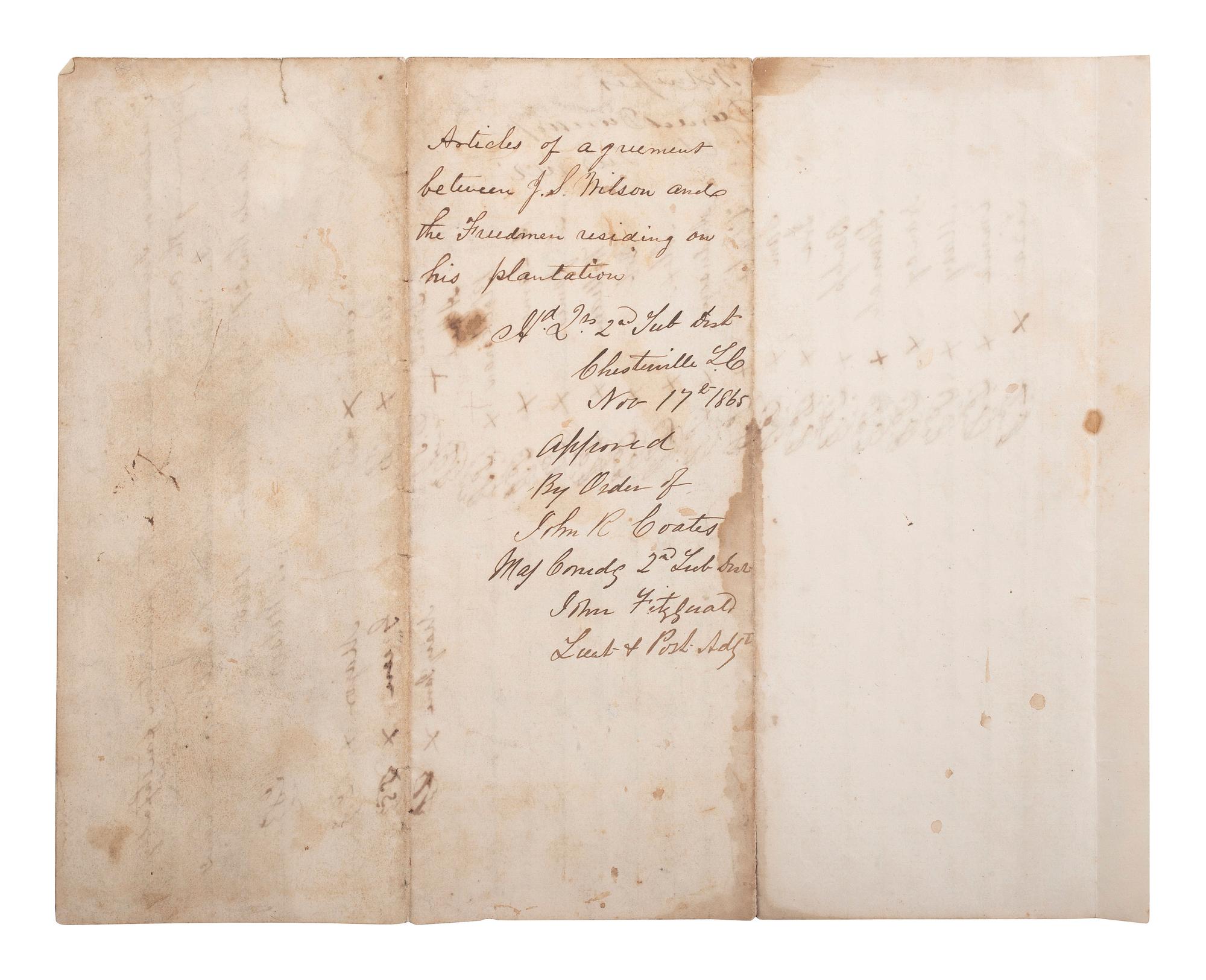 [SLAVERY & ABOLITION] -- [RECONSTRUCTION]. Labor contracts, "Rules & Regulations," and other documents associated with freedmen working on the South Carolina plantation of John S. Wilson, 1865-1868.