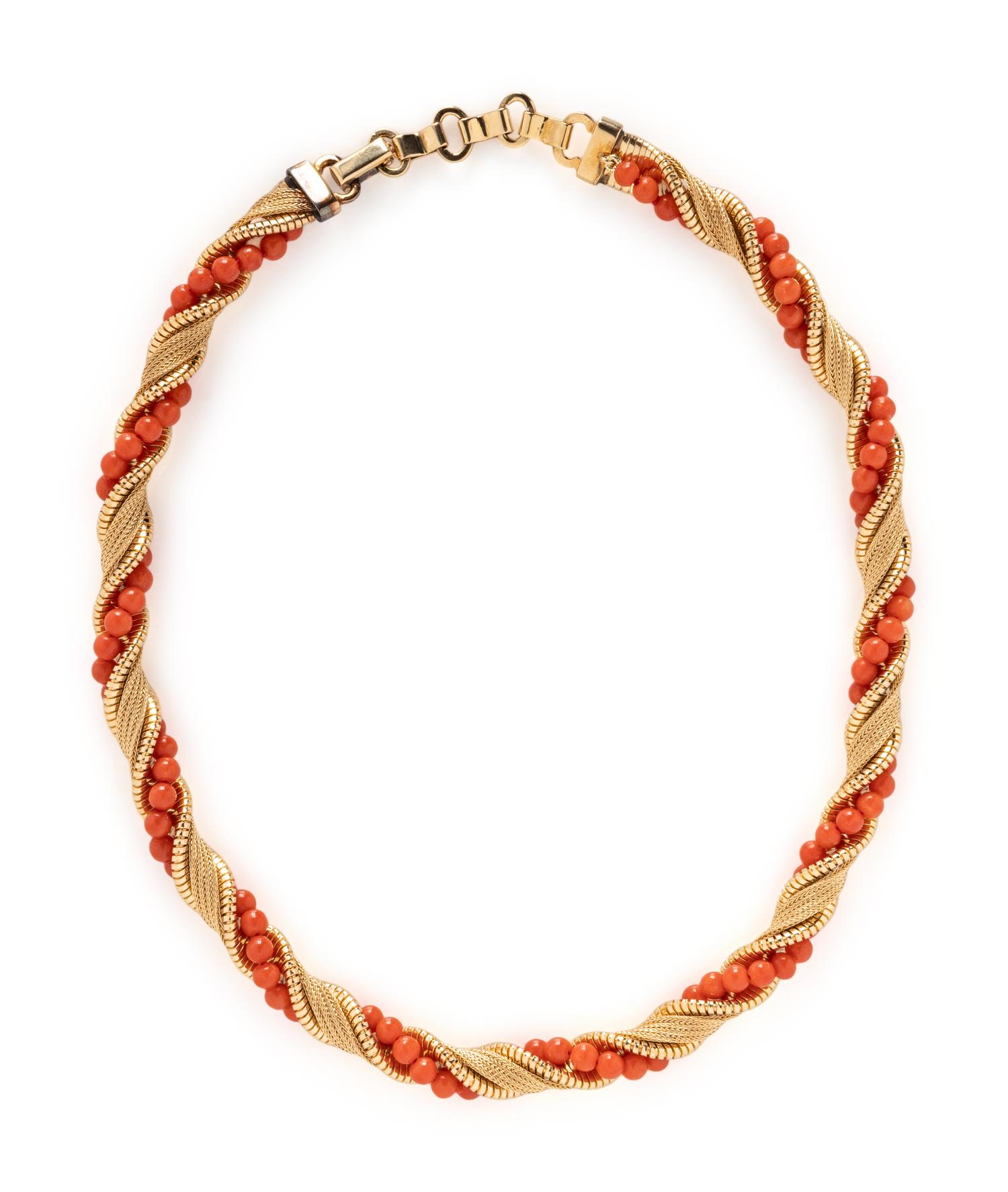 COLLECTION OF YELLOW GOLD, CULTURED PEARL, AND CORAL NECKLACES