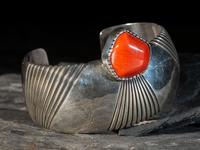 Silver and Coral Cuff Bracelet