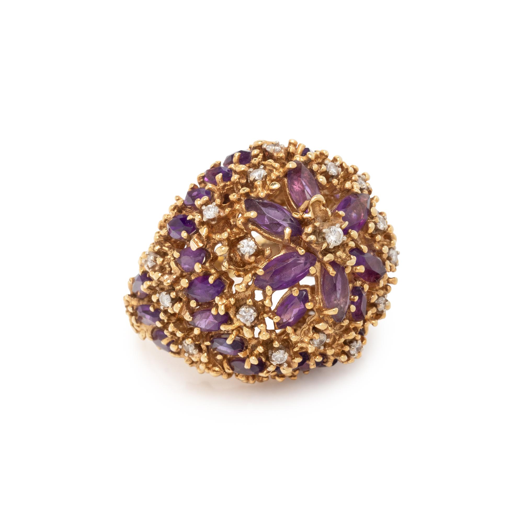 AMETHYST, DIAMOND, AND YELLOW GOLD BOMBÉ RING