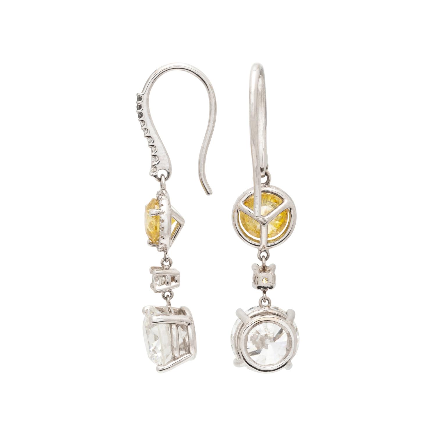 FANCY VIVID YELLOW DIAMOND AND DIAMOND EARRINGS
