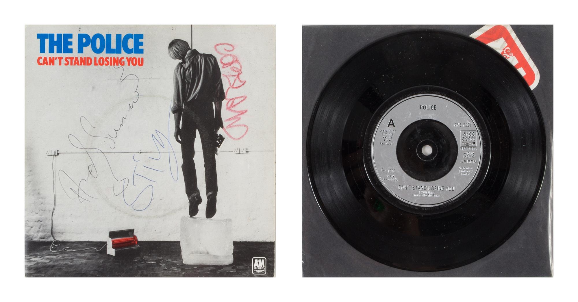 A The Police: Can't Stand Losing You Autographed Album Cover 7 1/4 x 7 1/4 inches.
