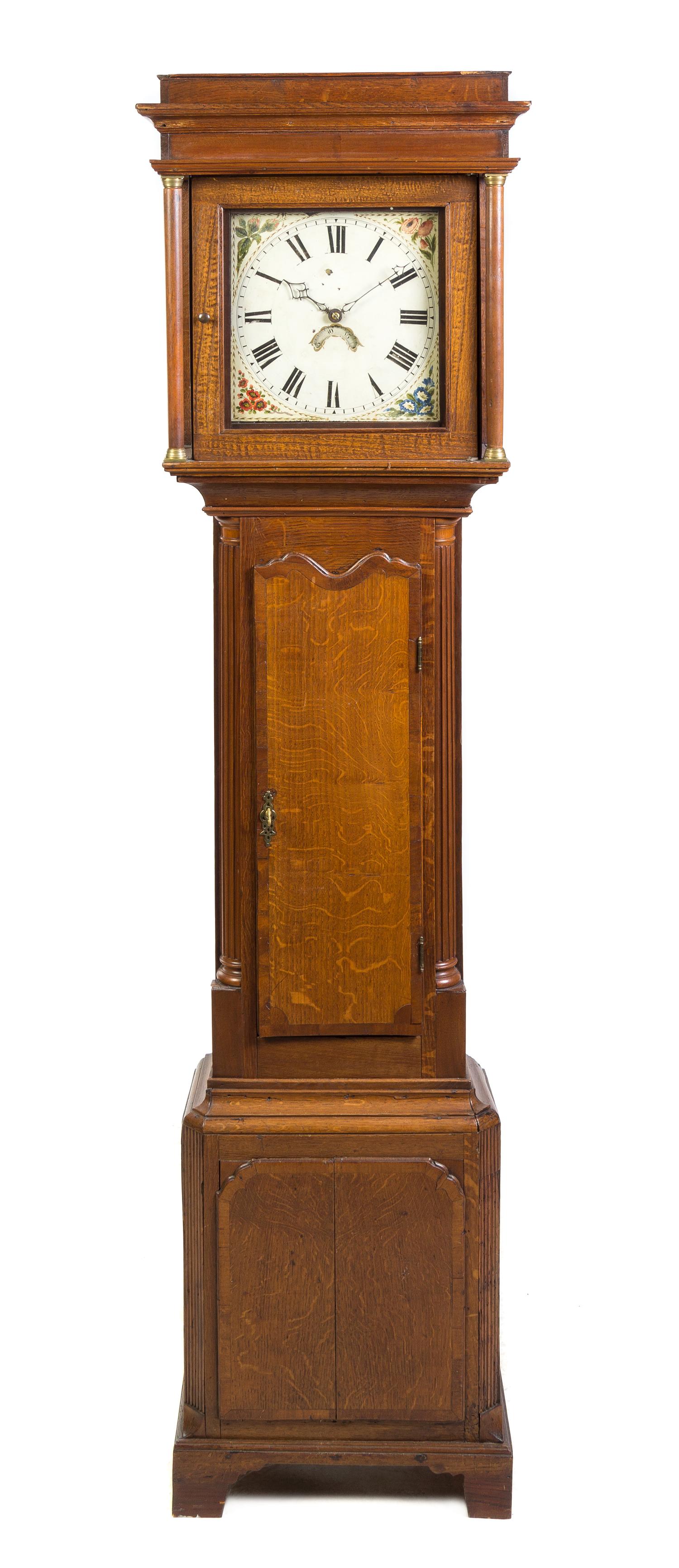 An American Oak Tall Case Clock Height 82 inches. — LATE 18TH CENTURY