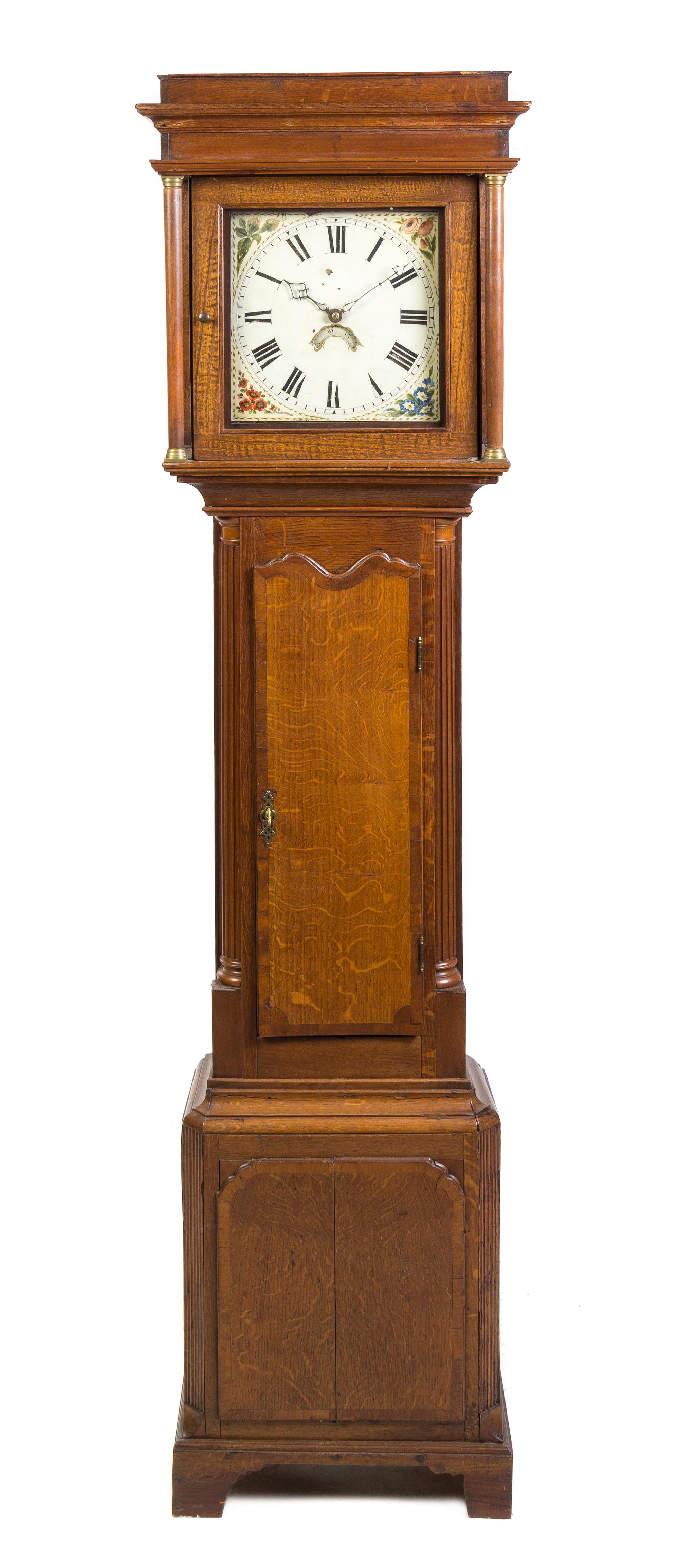An American Oak Tall Case Clock Height 82 inches. — LATE 18TH CENTURY