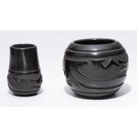 Carved Blackware Pottery Jars, Carved with Avanyu