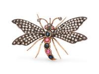 A Victorian Silver Topped Gold, Sapphire and Diamond Dragonfly Brooch,