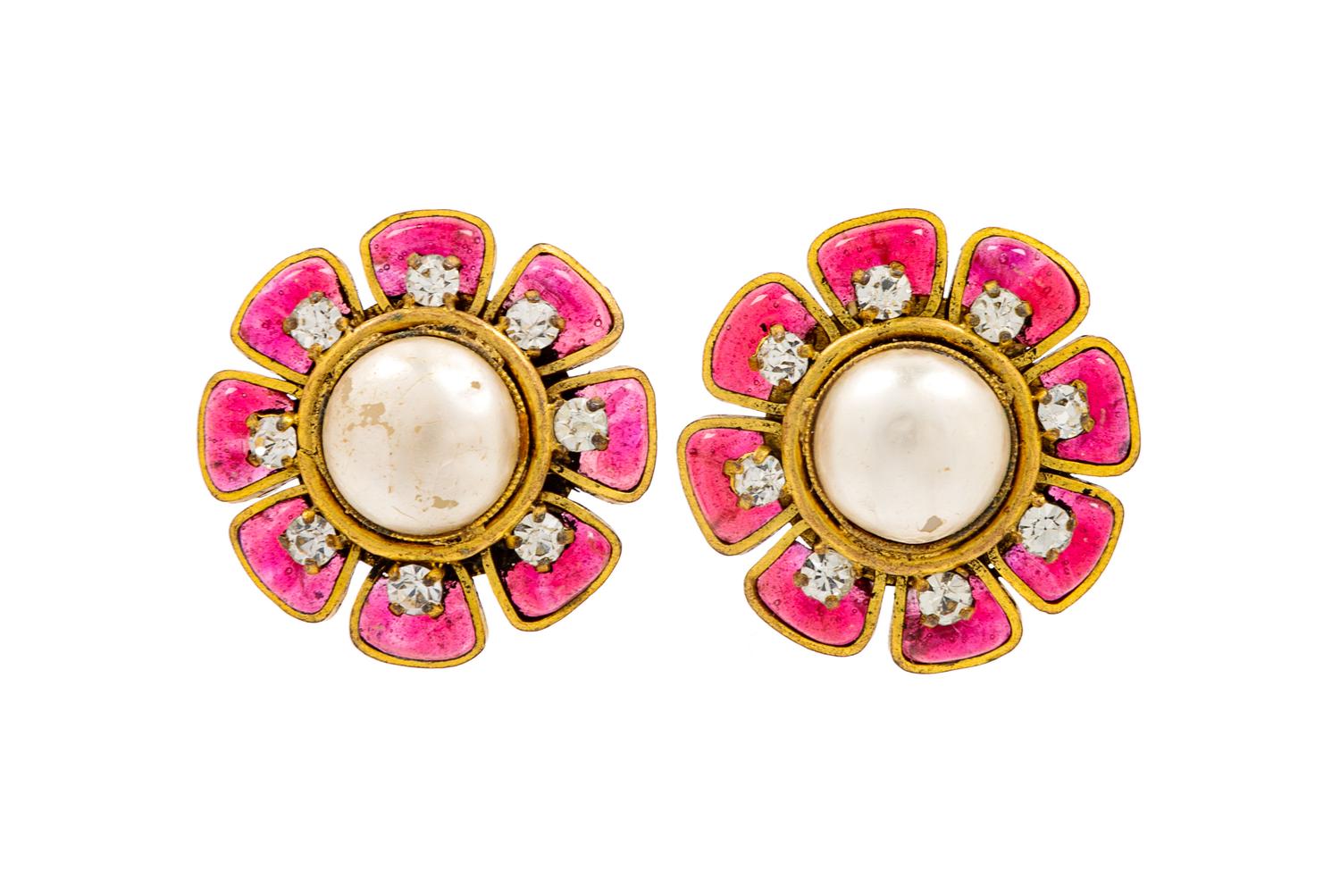 A Pair of Chanel Floral Earclips, 1.4" diameter.