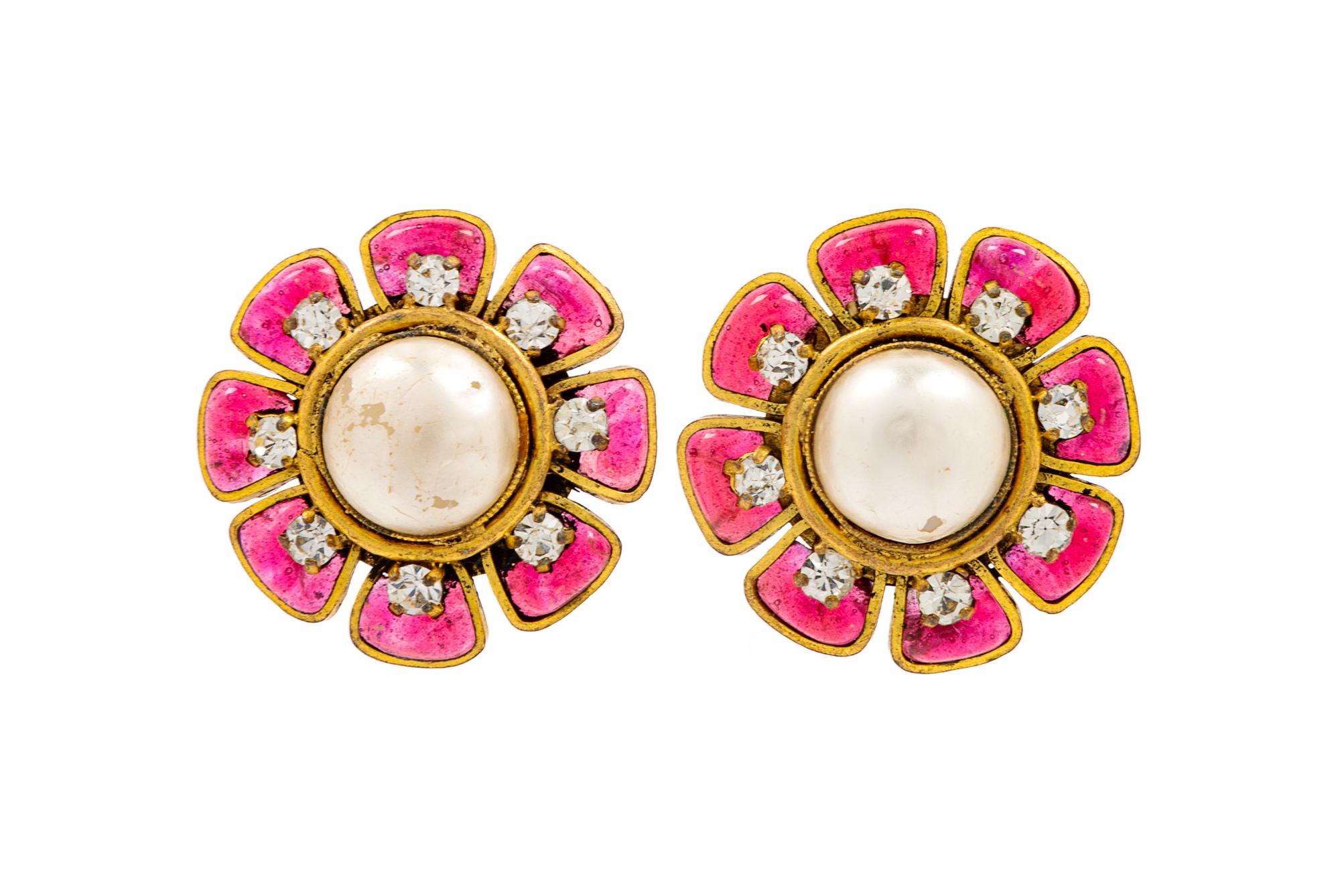 A Pair of Chanel Floral Earclips, 1.4" diameter.