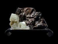 A Carved Celadon Jade and Rootwood Mountain