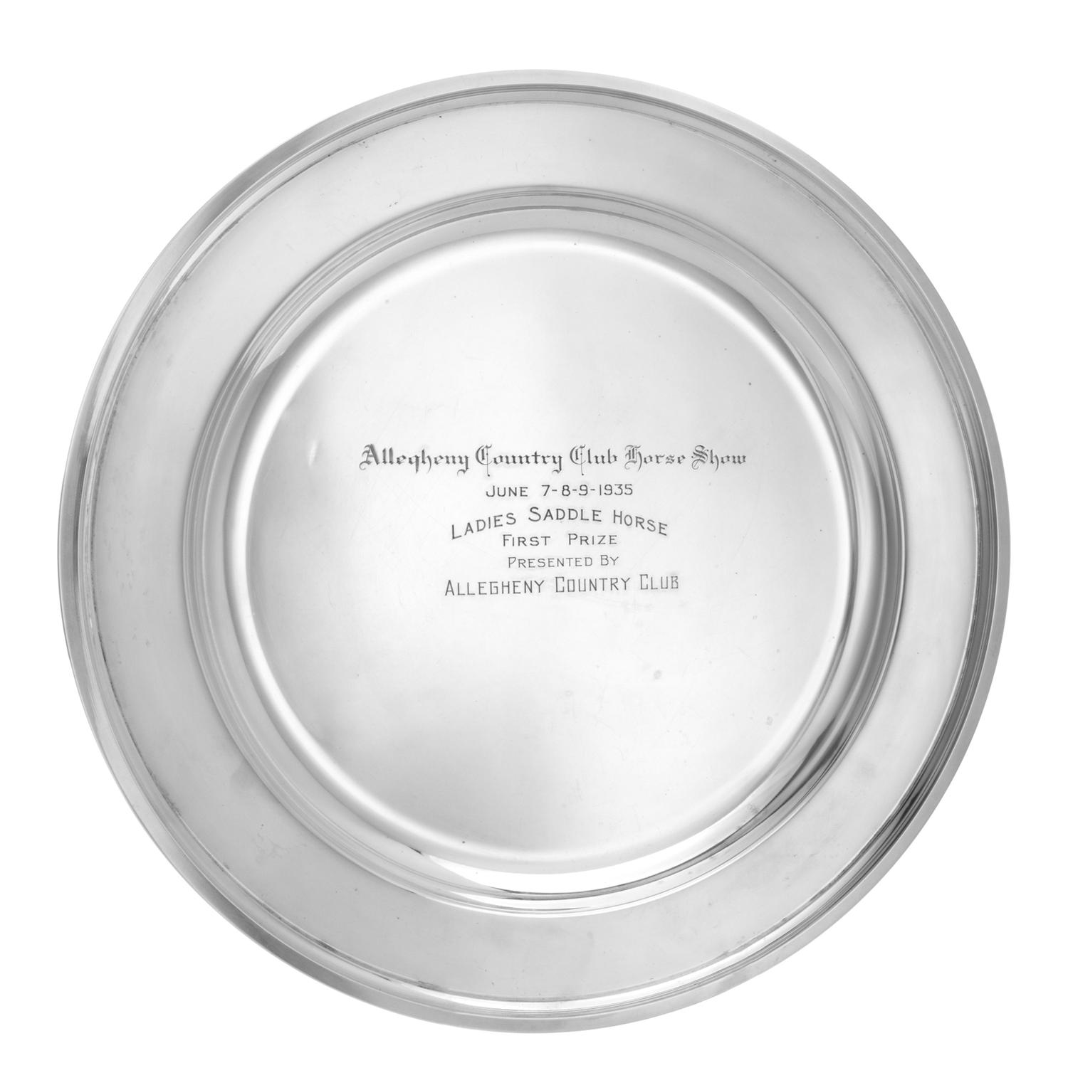 An American Silver Presentation Plate, Julius Olaf Randahl, Chicago, Early 20th Century, centered with the engraved inscription Alleghe