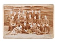 [EARLY PHOTOGRAPHY]. Sixth plate ambrotype of fishermen posed humorously. [ With: ] Cabinet card.