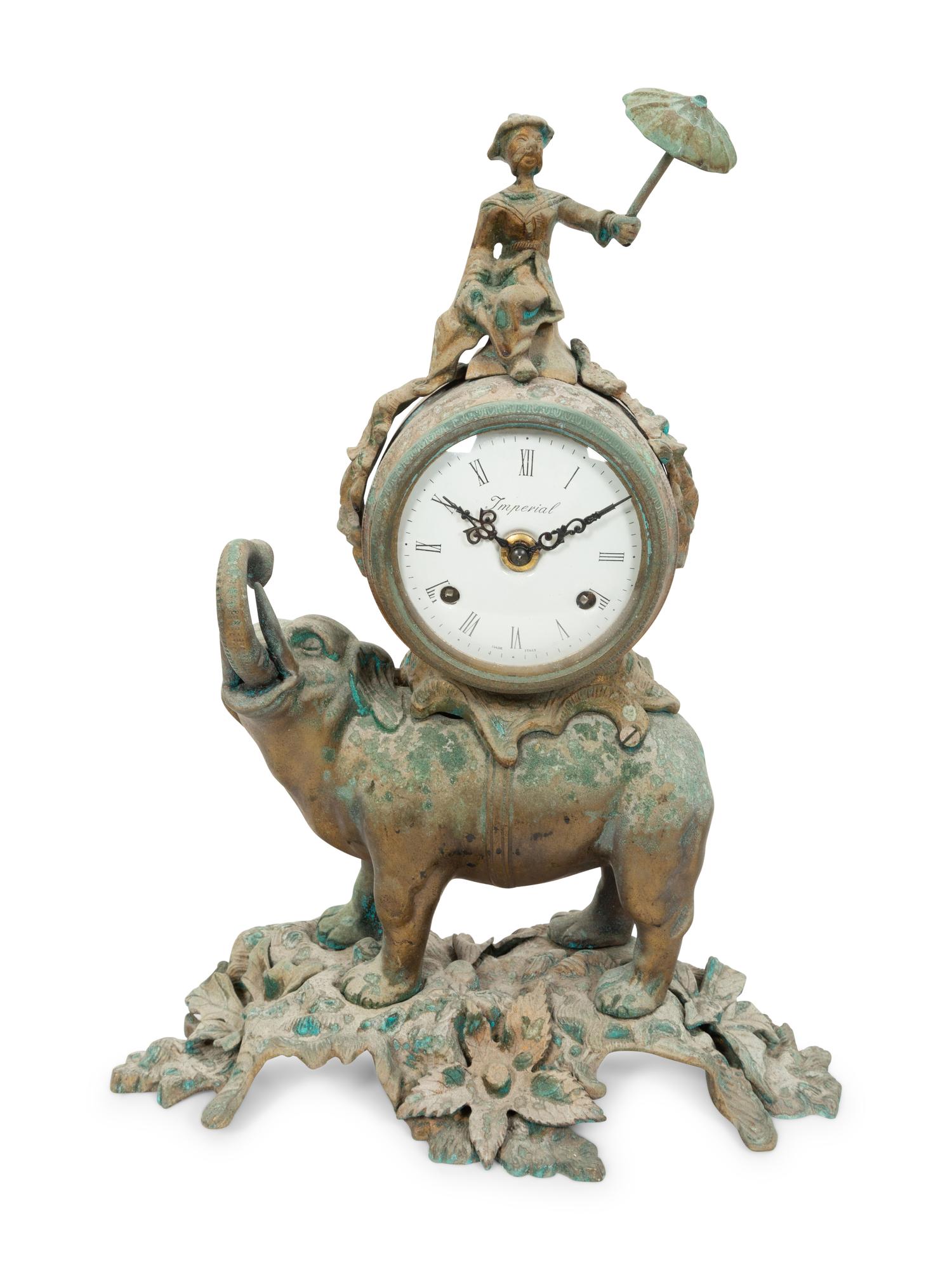 An Italian Imperial Bronze Elephant Clock with Rider