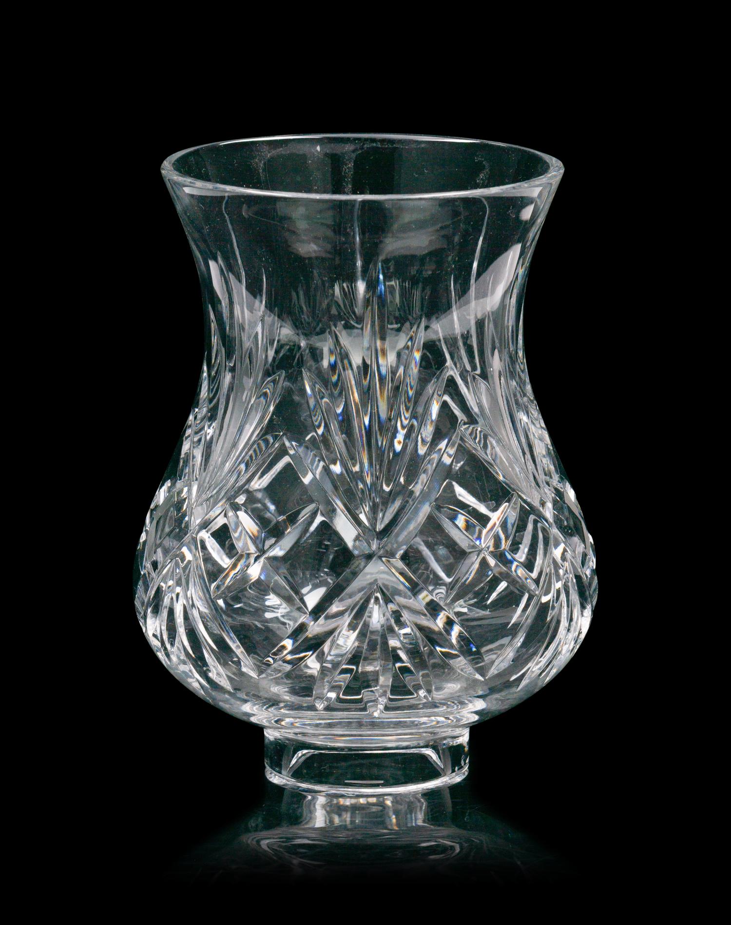 A Pair of Silver Plated Candlesticks with Cut Glass Hurricane Shades