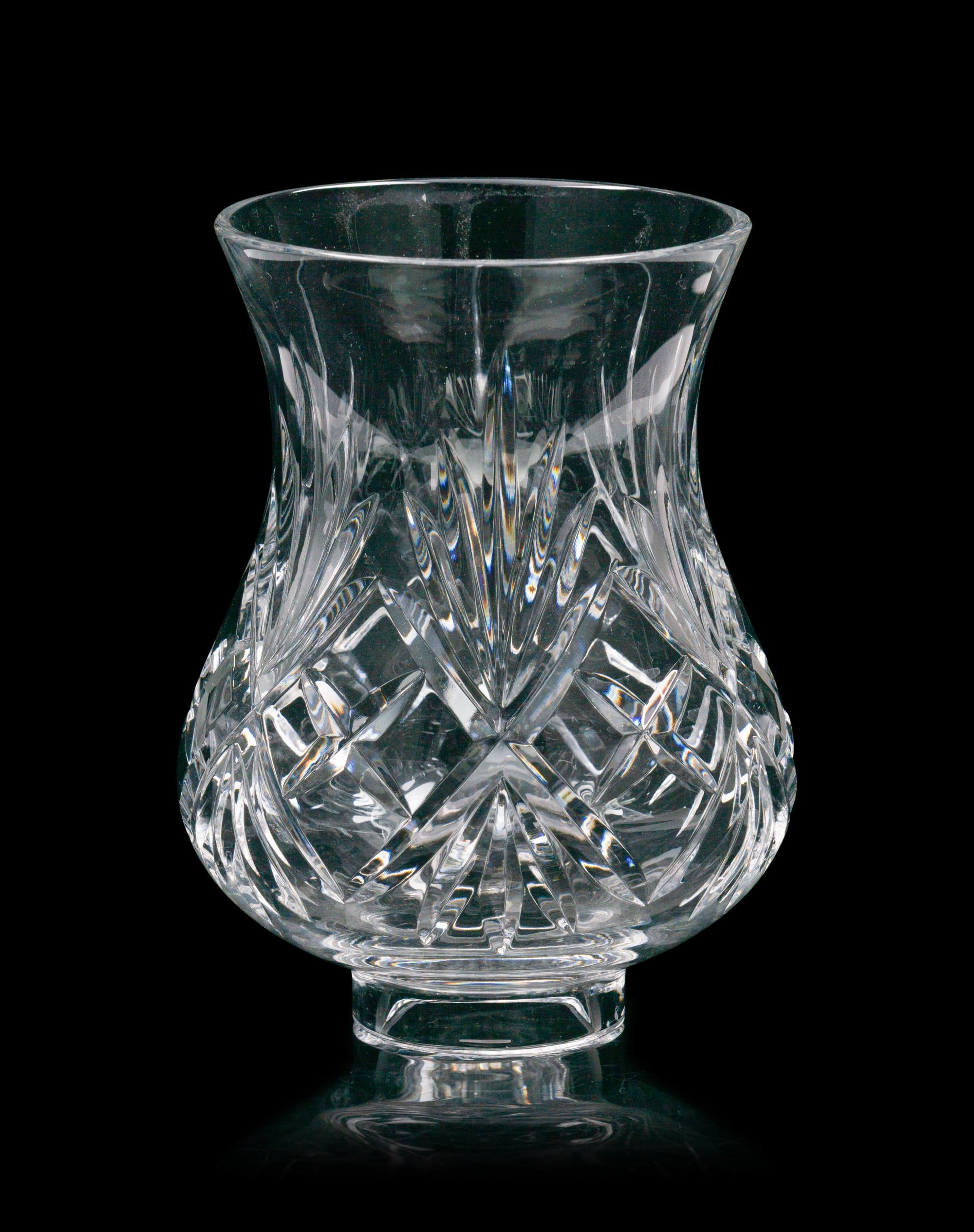 A Pair of Silver Plated Candlesticks with Cut Glass Hurricane Shades