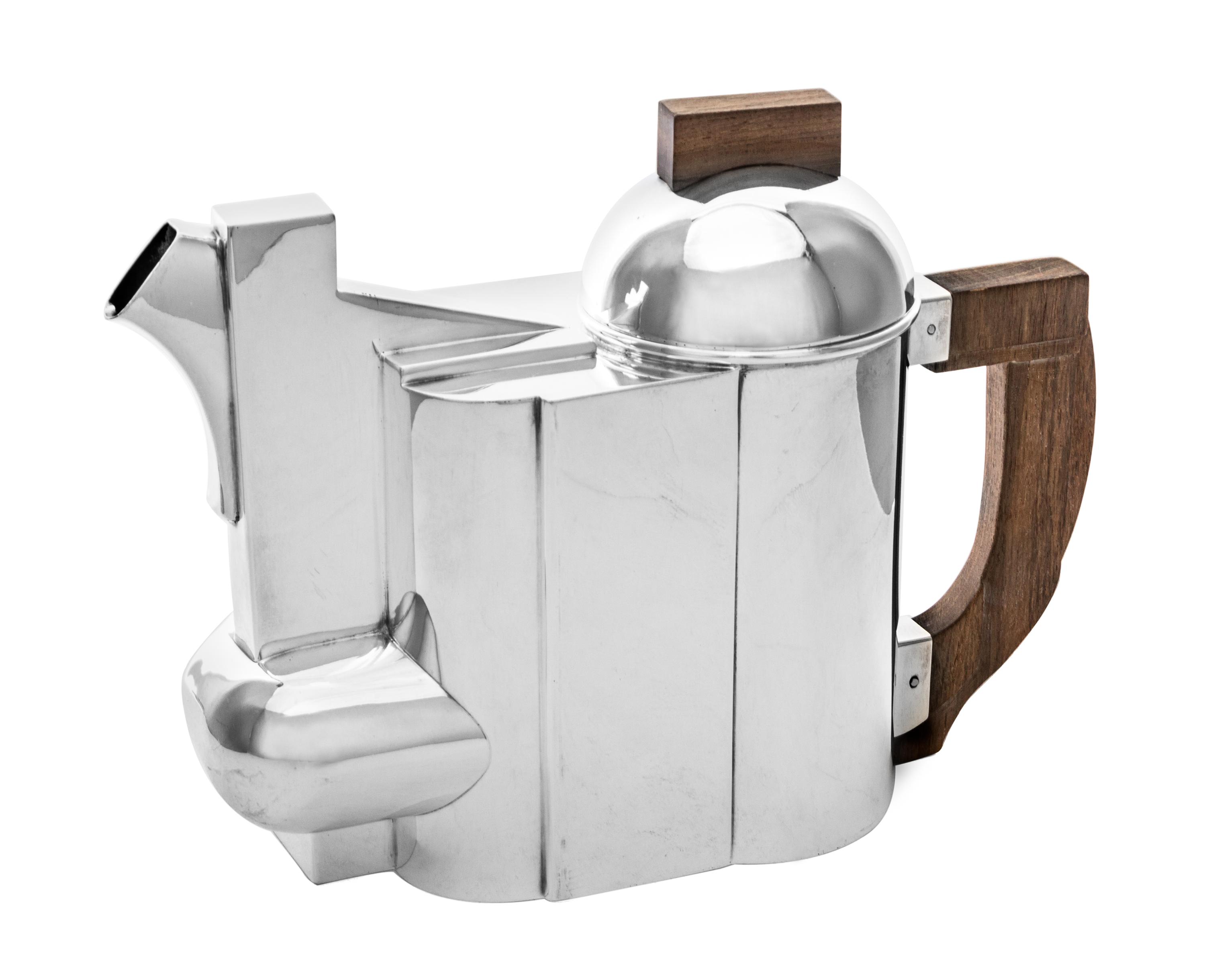 An Italian Constructivist Silver Teapot, Rossi & Arcandi for Cleto Munari, Venice, 1989, after the design by Kasimir Malevich.