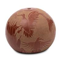 Redware Sgraffito Pottery Seed Jar, with Ducks