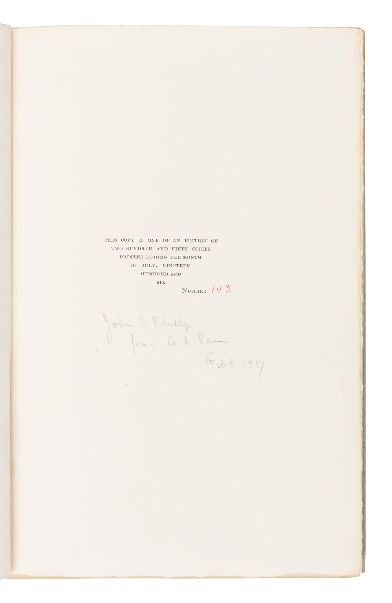 CLEMENS, Samuel L. ("Mark Twain") (1835-1910). What Is Man? New York: Printed at the De Vinne Press, 1906.