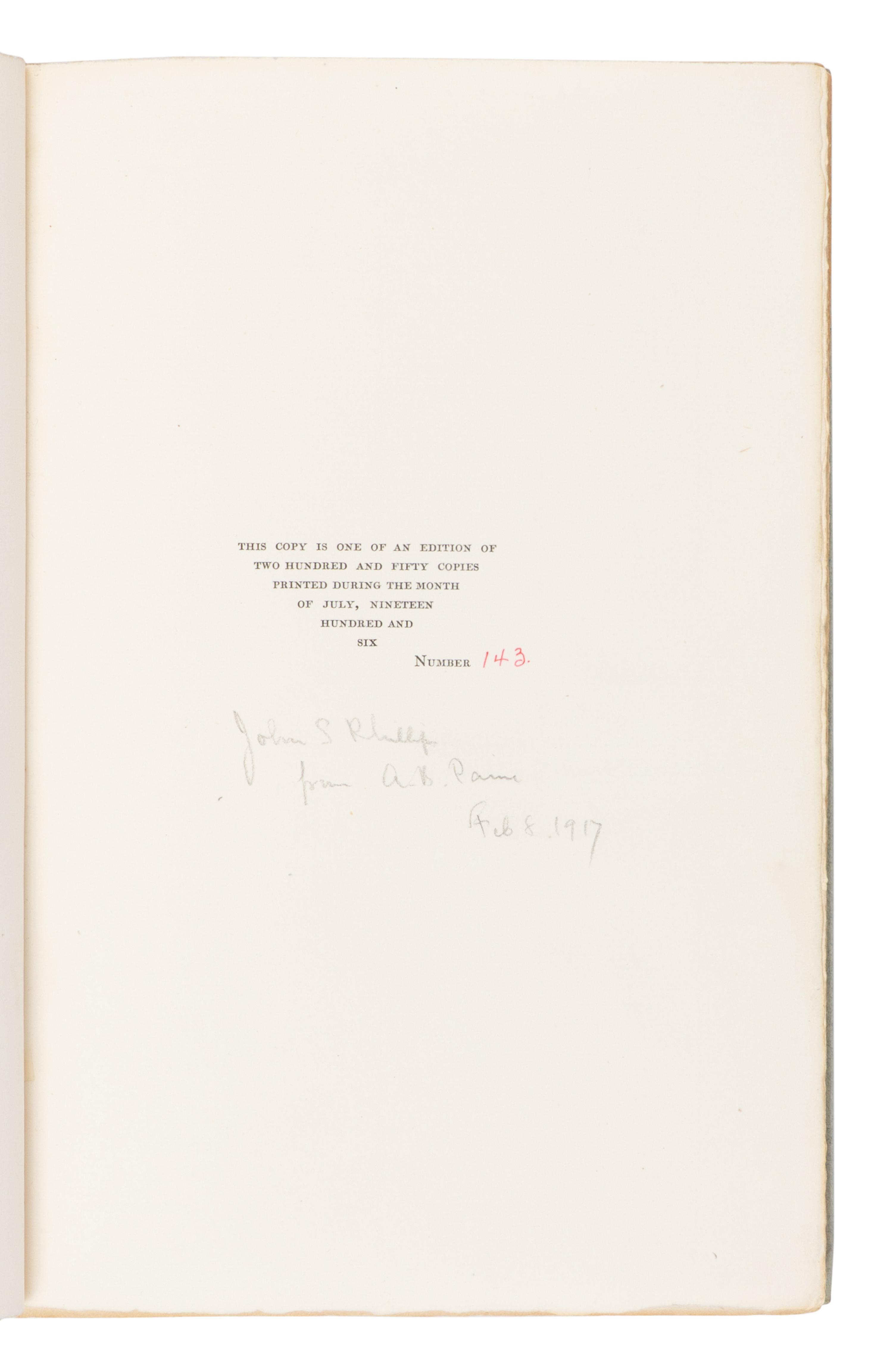 CLEMENS, Samuel L. ("Mark Twain") (1835-1910). What Is Man? New York: Printed at the De Vinne Press, 1906.