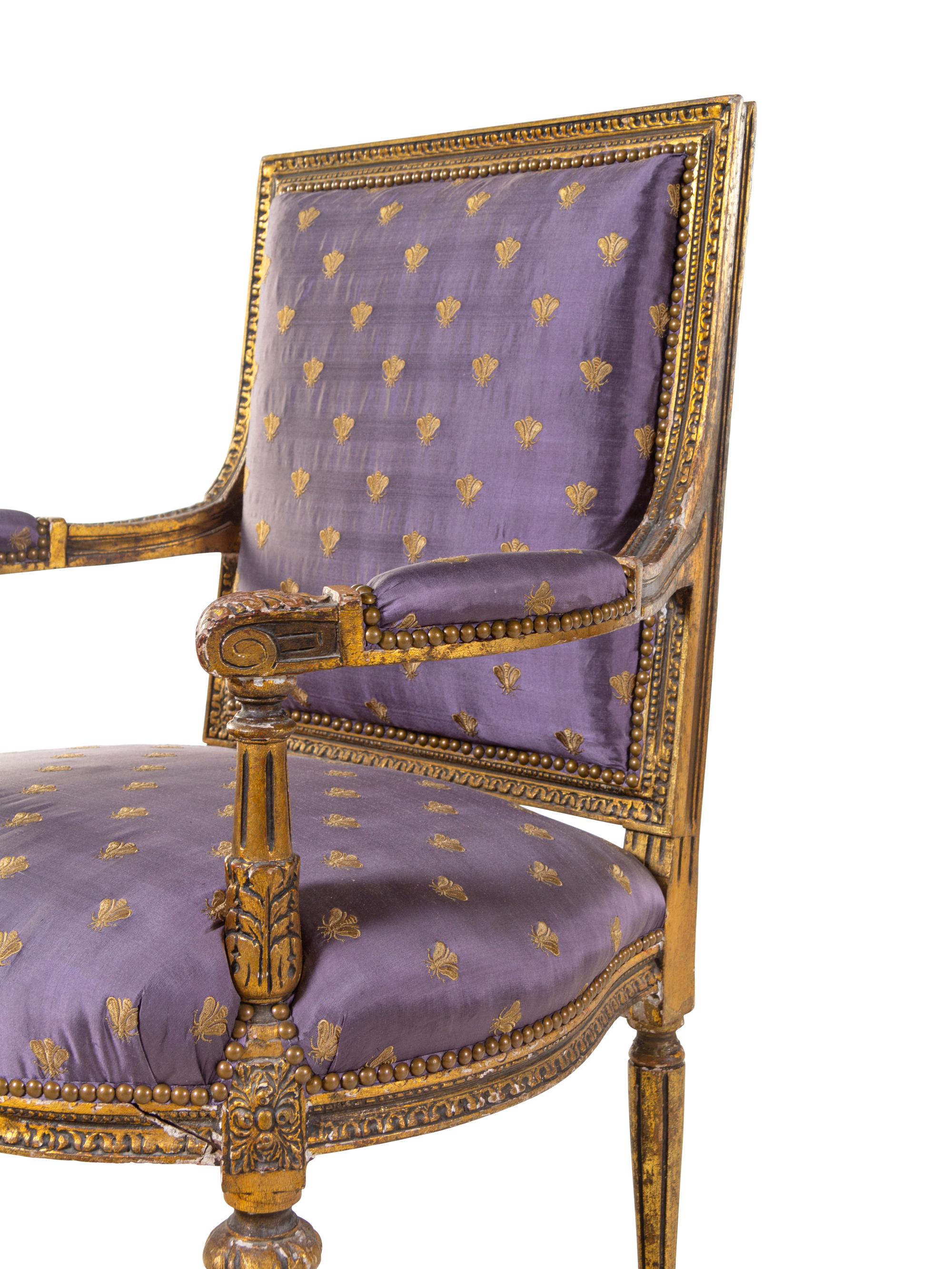 A Pair of Louis XVI Style Giltwood Fauteuils
