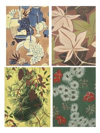 Four Studies for Designs: Leaf Pattern, Pine; Poplar; Festival, and Flower Pattern (4)
