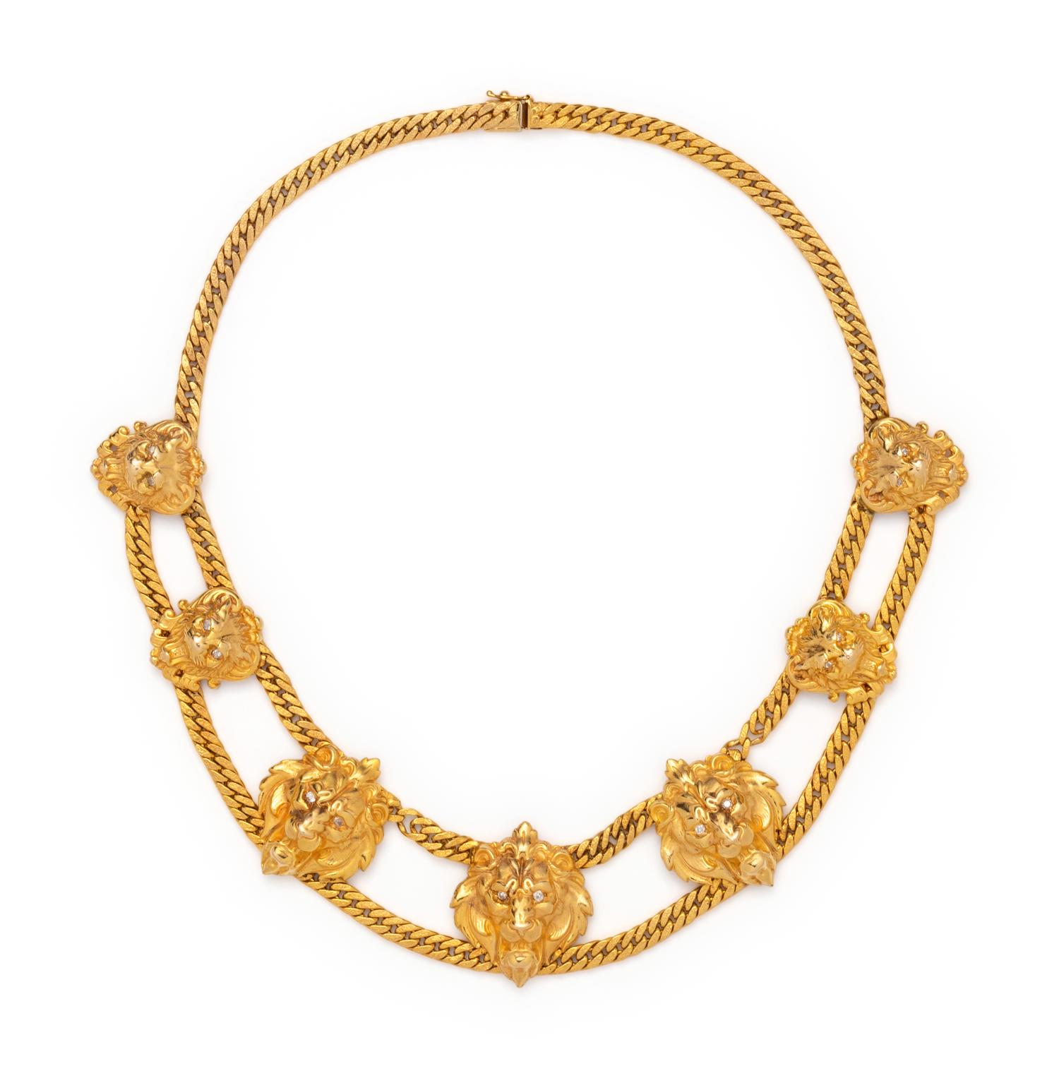 YELLOW GOLD AND DIAMOND LION HEAD NECKLACE