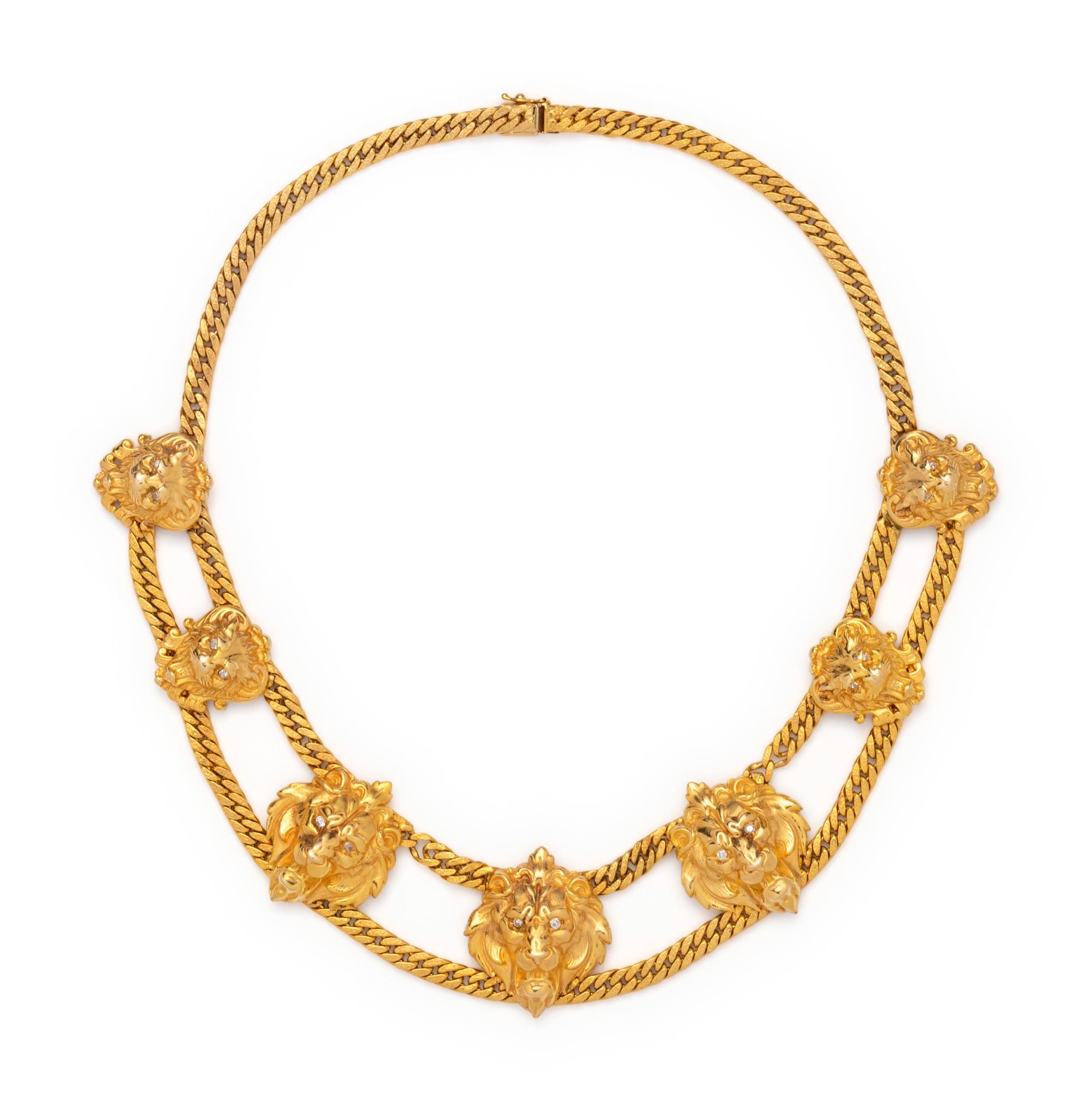 YELLOW GOLD AND DIAMOND LION HEAD NECKLACE
