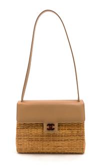 A Chanel Ivory Leather and Bamboo Basket Bag, 10 x 7 x 4 inches.