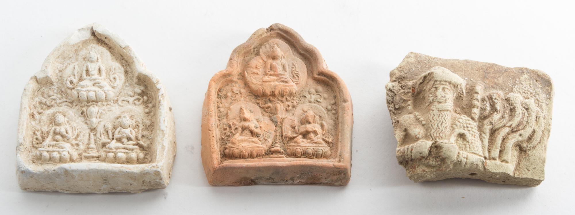 Three Indian Ceramic Miniature Mandorlas. Height of tallest 2 1/2 inches.