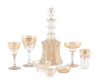 A Collection of French Gilt and Etched Glass Stemware