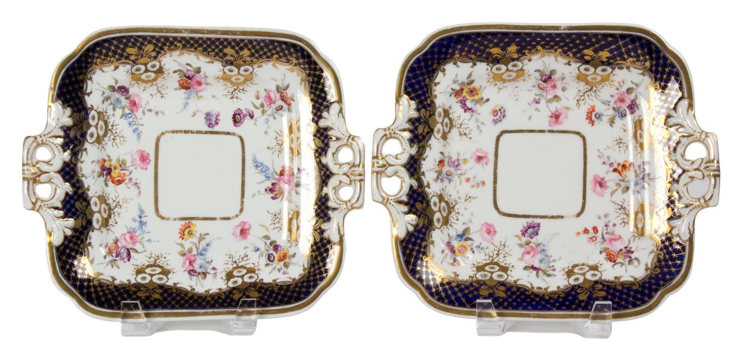 A Pair of English Spode Porcelain Cake Plates Width 9 1/4 inches. — CIRCA 1820