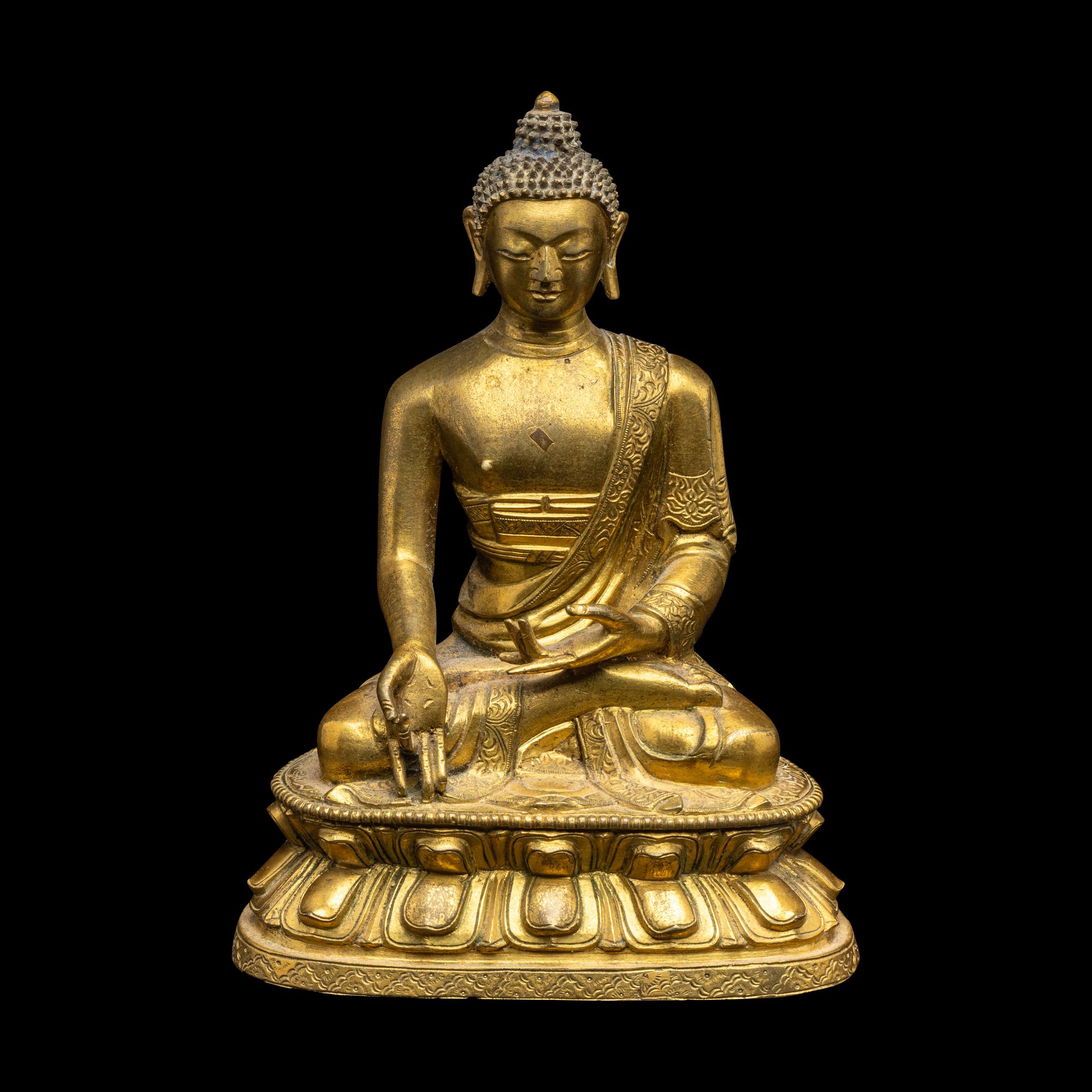 A Sino-Tibetan Gilt Bronze Figure of Buddha 銅鎏金釋迦牟尼坐像