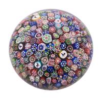 A Four-Color Ribbon and Latticino Twist Crown Glass Paperweight