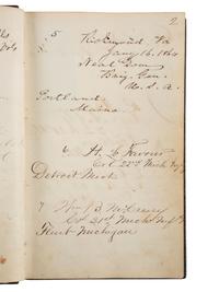 [CIVIL WAR]. Union POW autograph album signed by officers confined at Libby Prison and Bible identified to Capt. Alonzo Martin Keeler, 22nd Michigan Infantry.