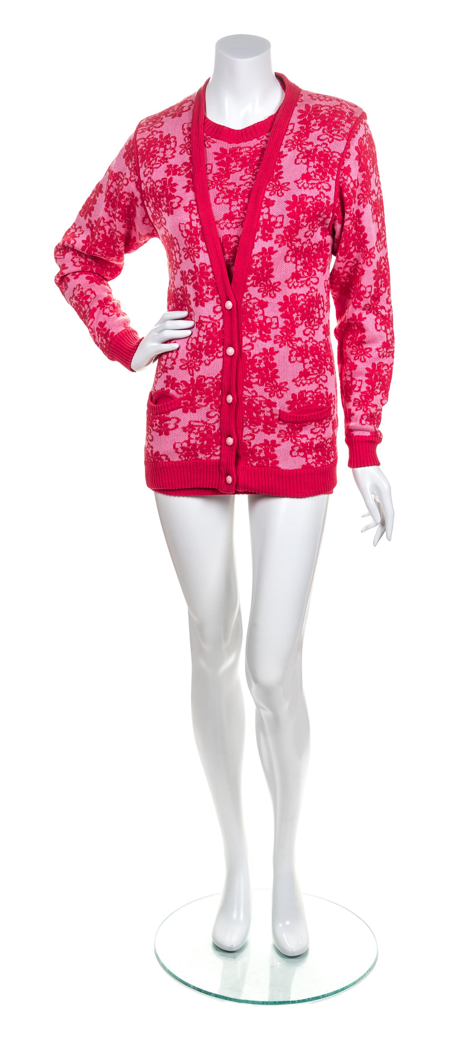 An Elizabeth Arden Pink and Red Cotton Knit Sweater Ensemble, Size 40.