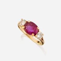 A ruby, diamond, and gold ring