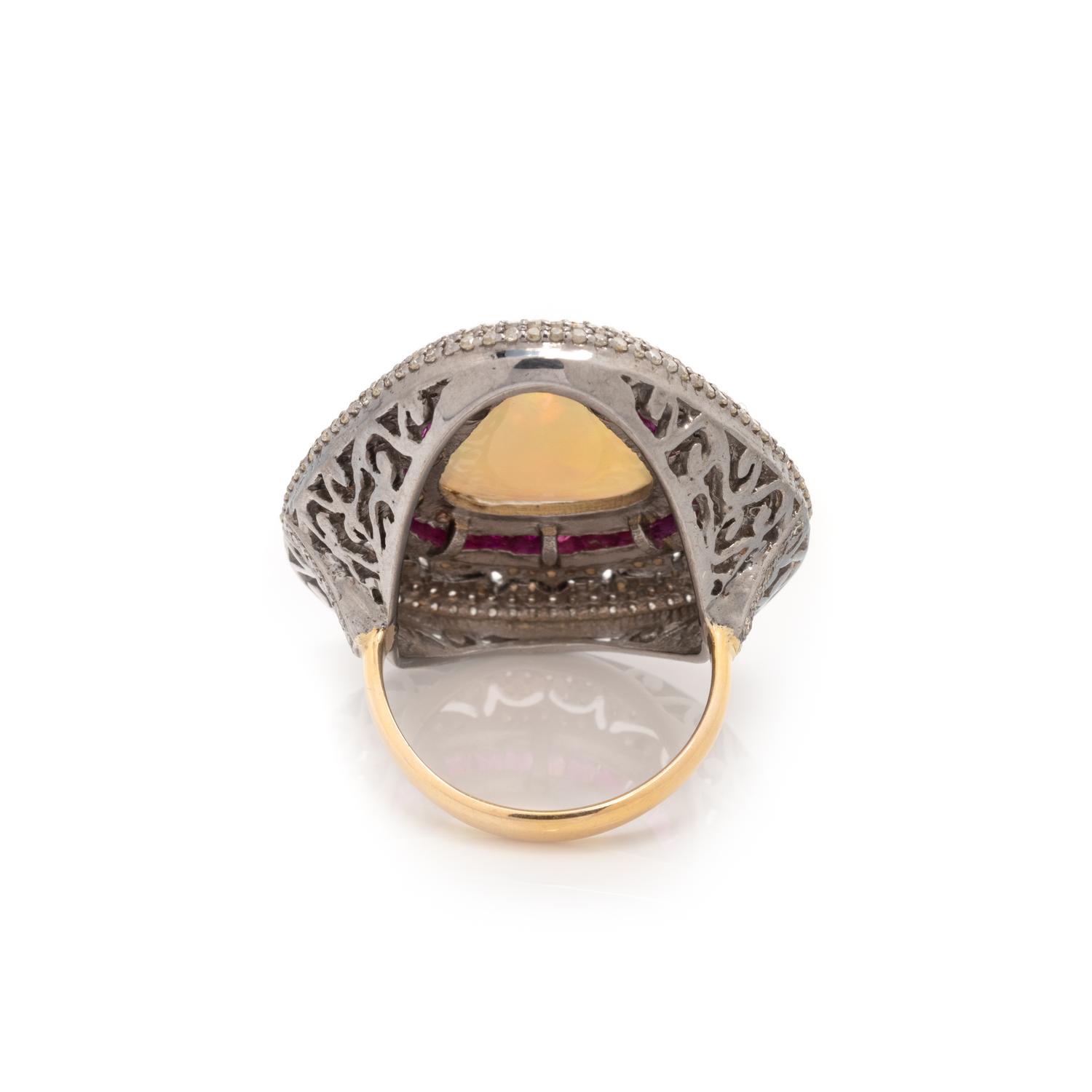 OPAL, RUBY AND DIAMOND RING