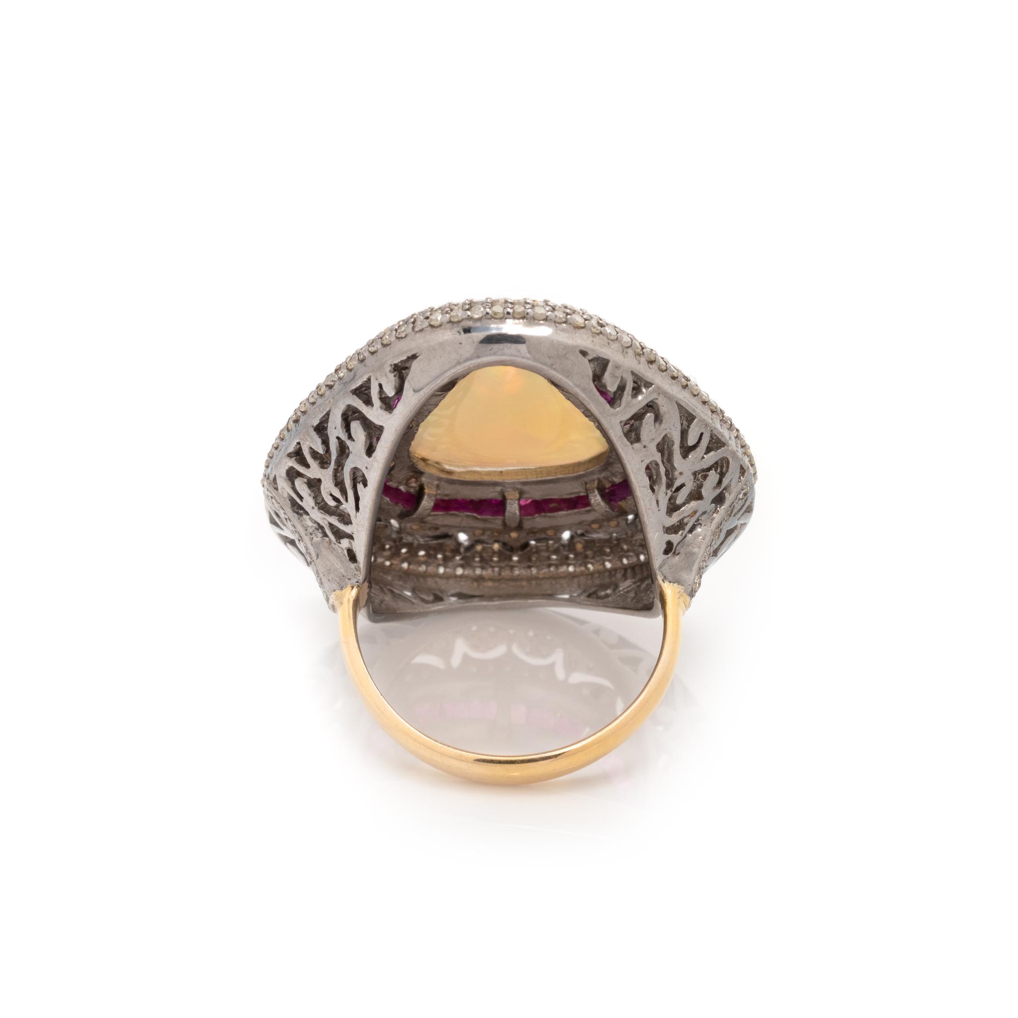 OPAL, RUBY AND DIAMOND RING