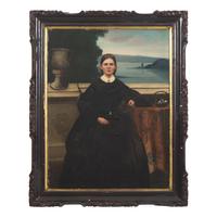 Chinese Export School 19th Century, A China Trade Portrait of a Young Lady Seated on Balcony