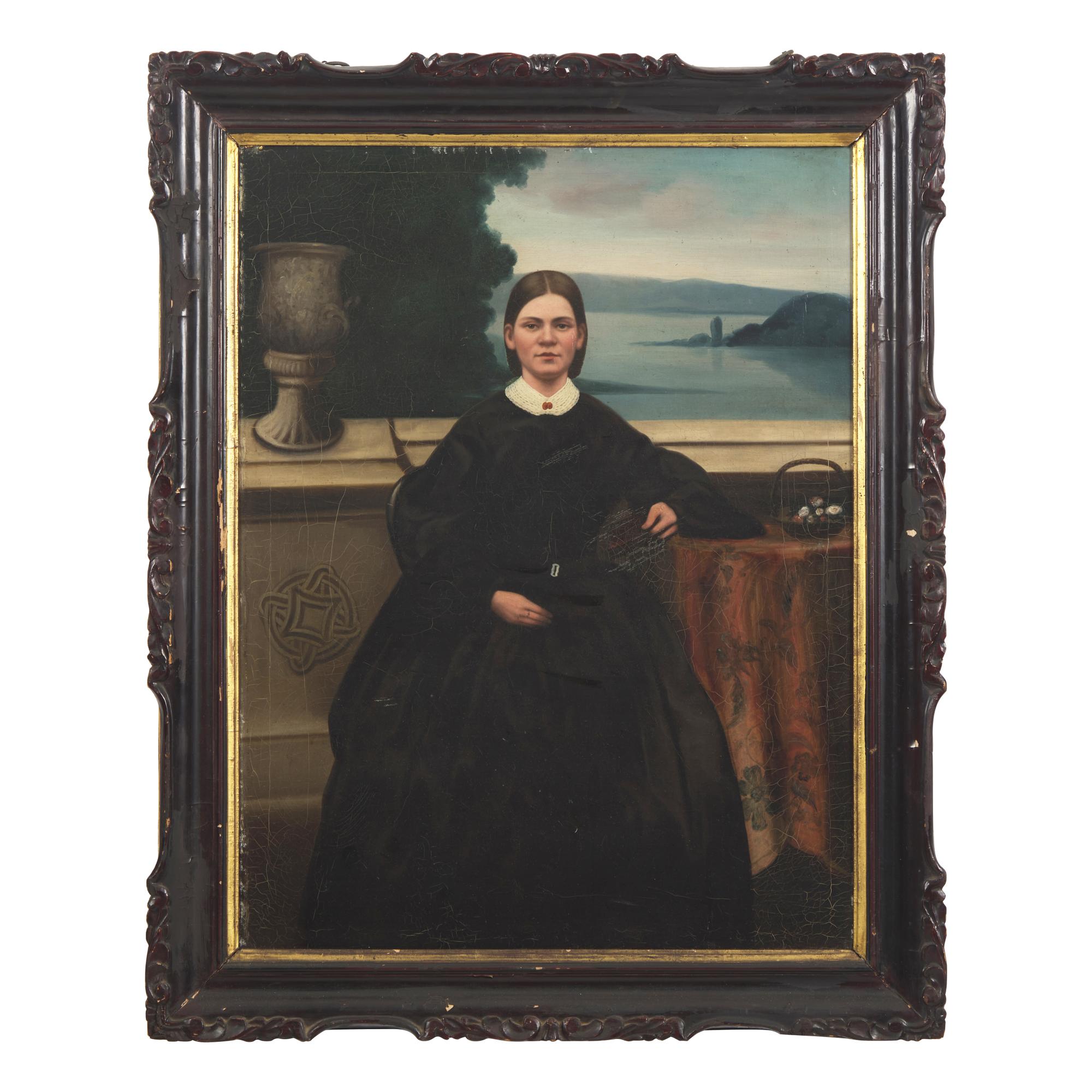 Chinese Export School 19th Century, A China Trade Portrait of a Young Lady Seated on Balcony