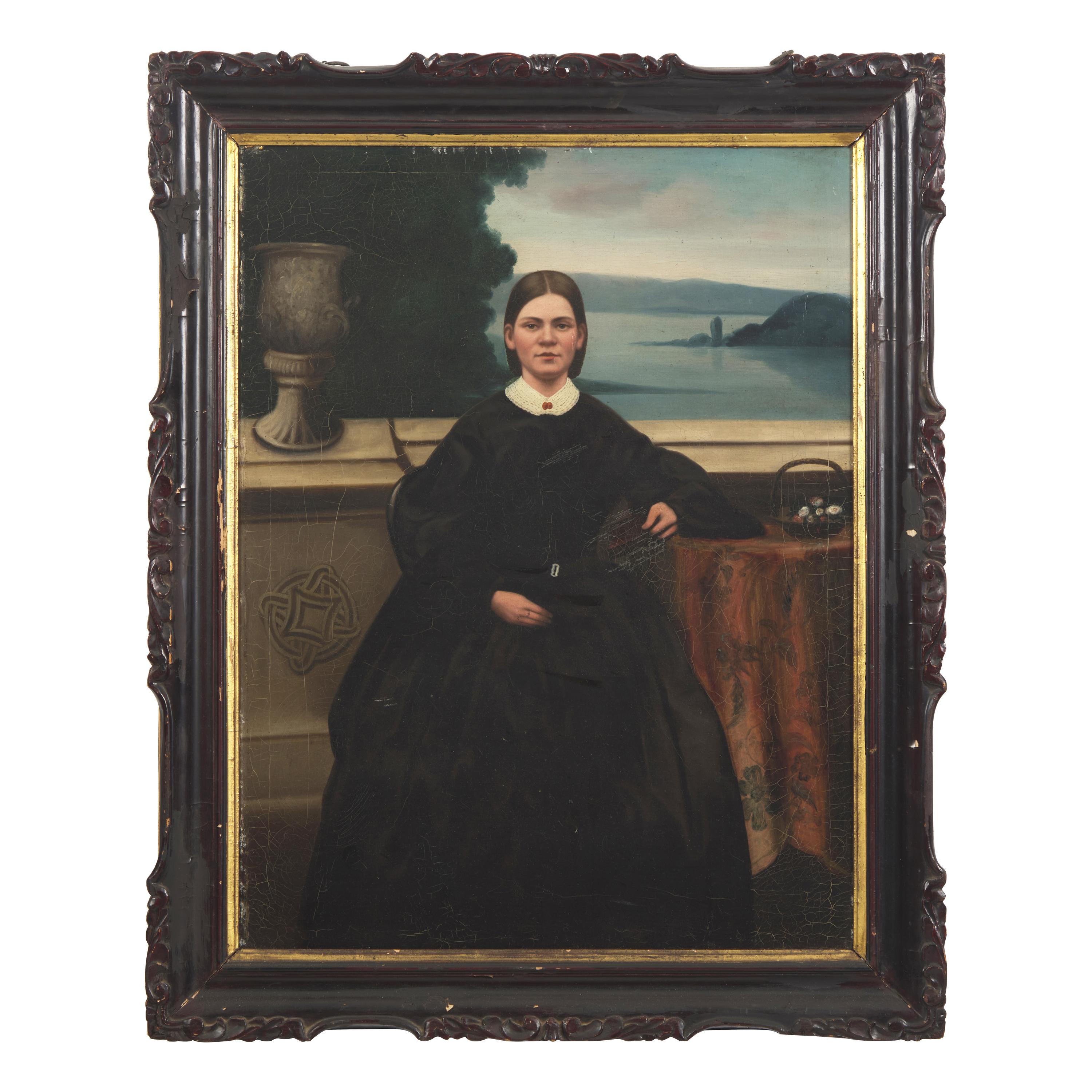 Chinese Export School 19th Century, A China Trade Portrait of a Young Lady Seated on Balcony