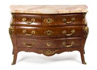 A Regence Style Gilt Bronze Mounted Parquetry Commode en Tombeau EARLY 20TH CENTURY Height 35 1/2 x width 50 x depth 21 inches. — EARLY 20TH CENTURY